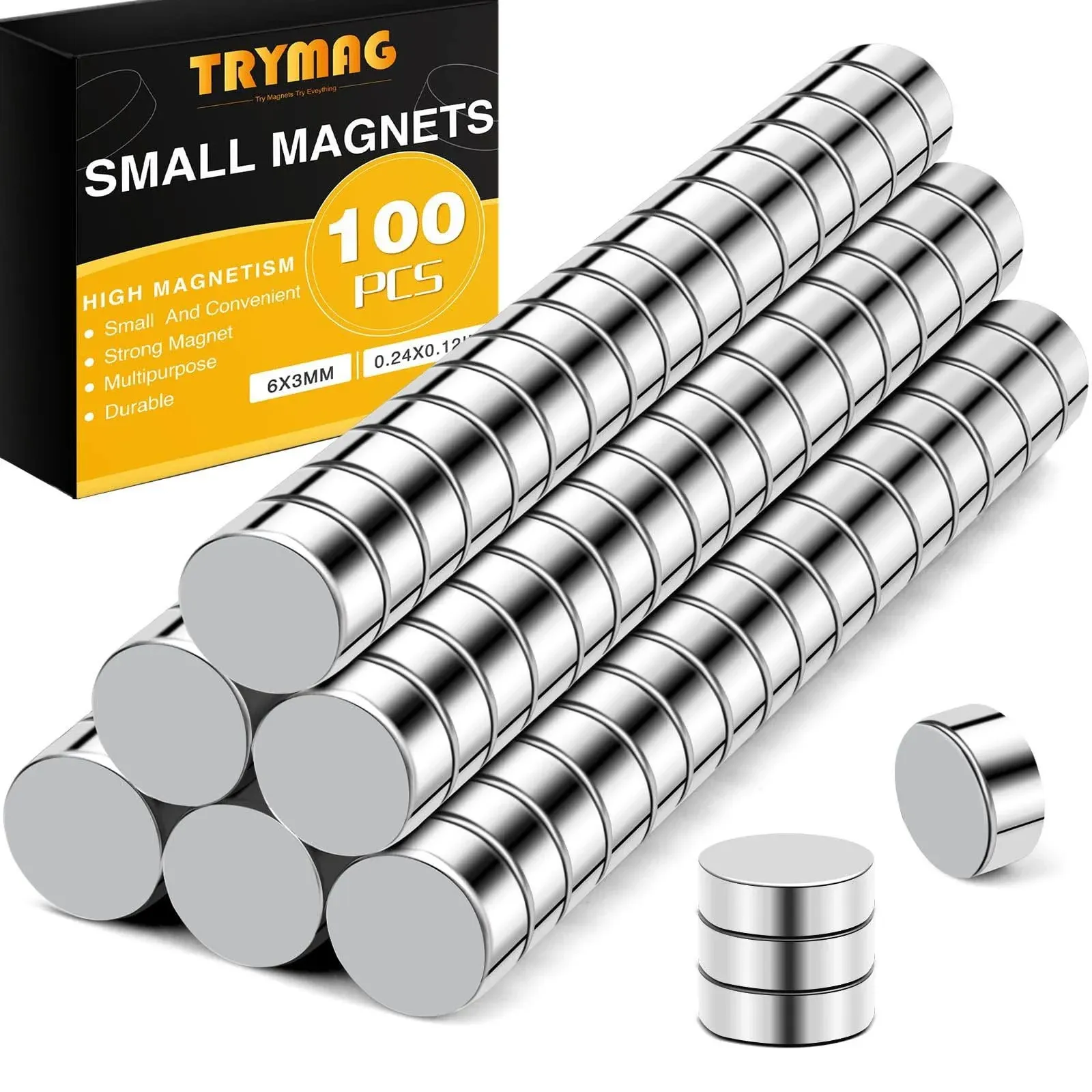 TRYMAG Refrigerator Magnets 100 Pcs, 6x3mm Small Magnets Round Strong Fridge ...