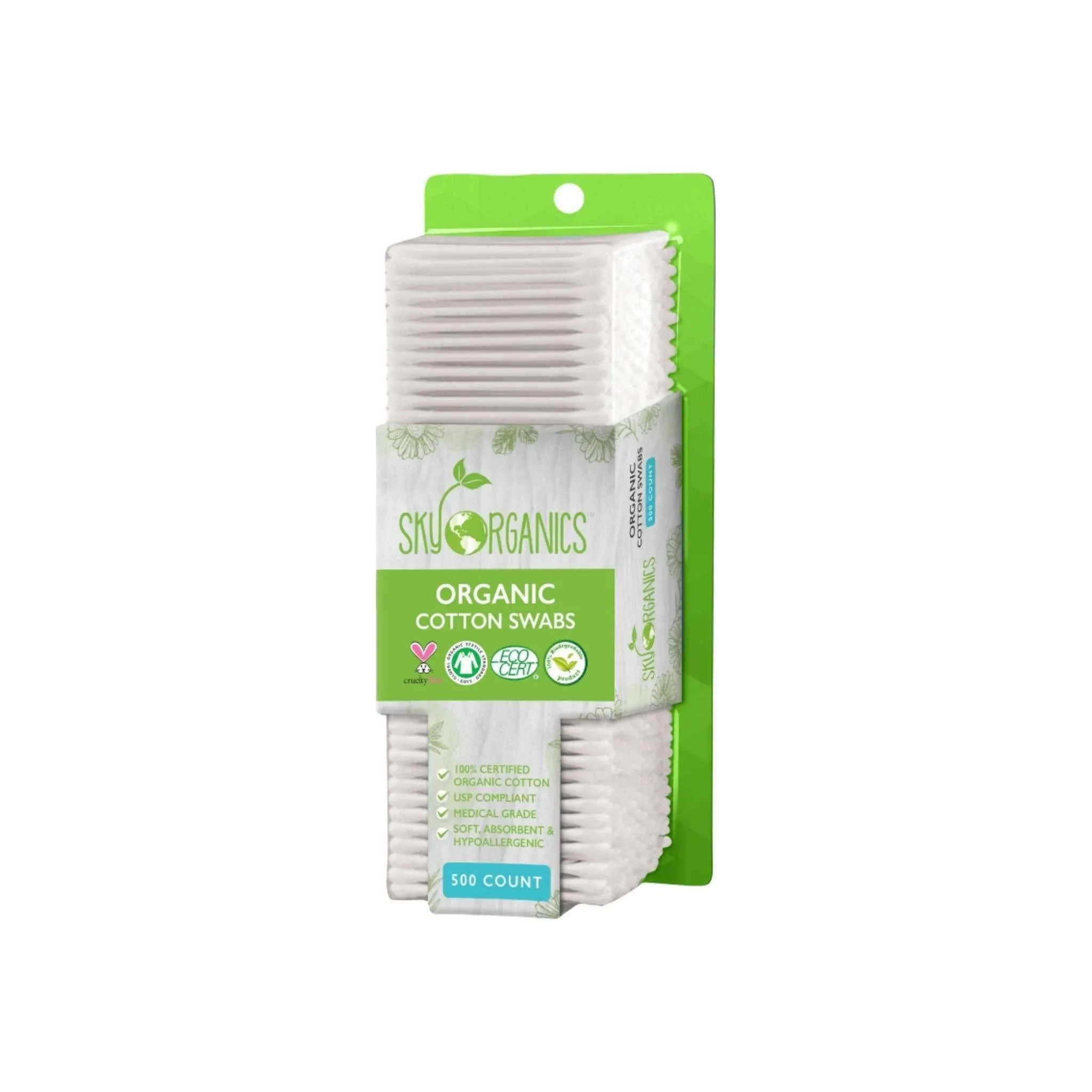 Sky Organics Cruelty-Free 100% Biodegradable Cotton Swabs, 500 Ct.