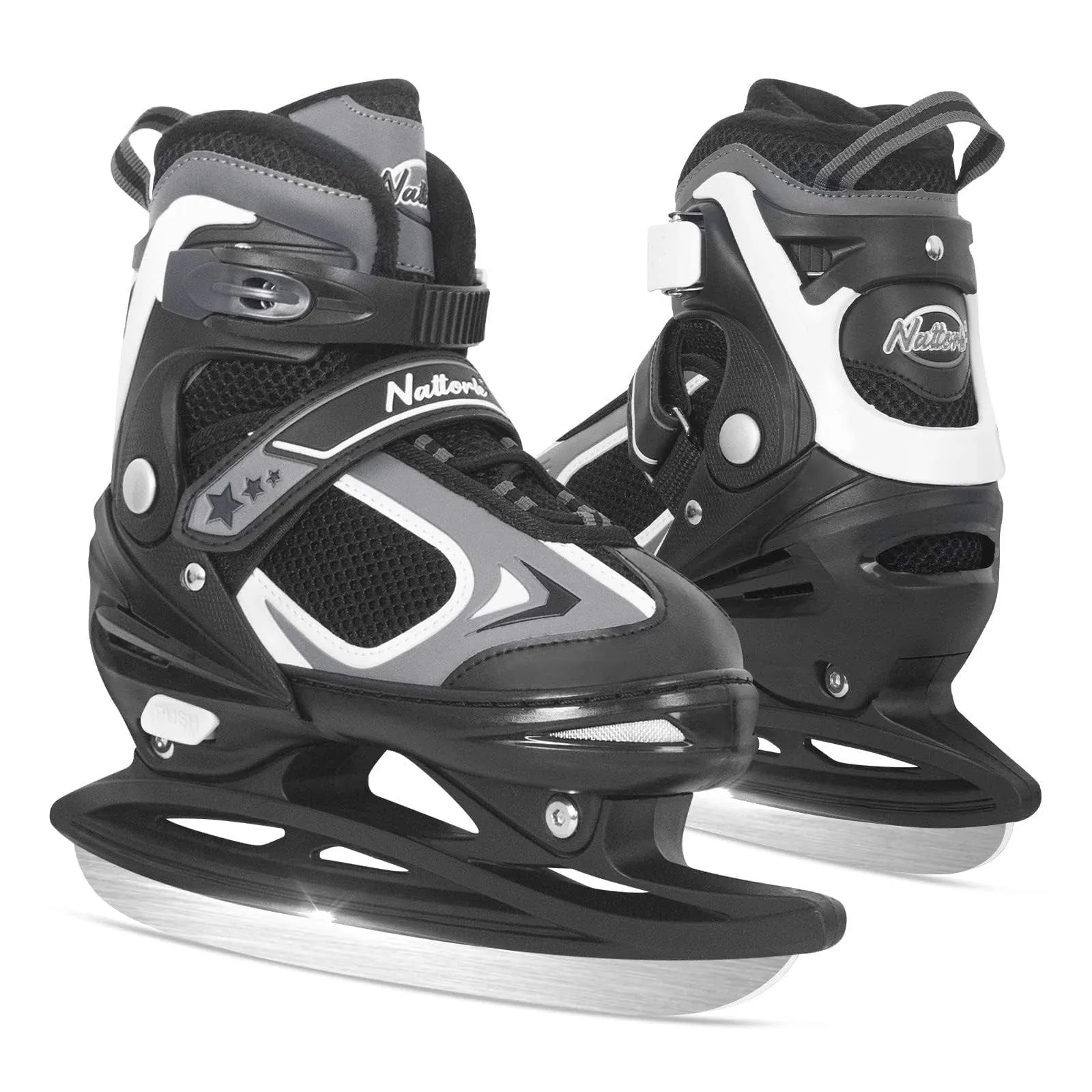 Nattork Adjustable Ice Skates - Black Medium (1-4)