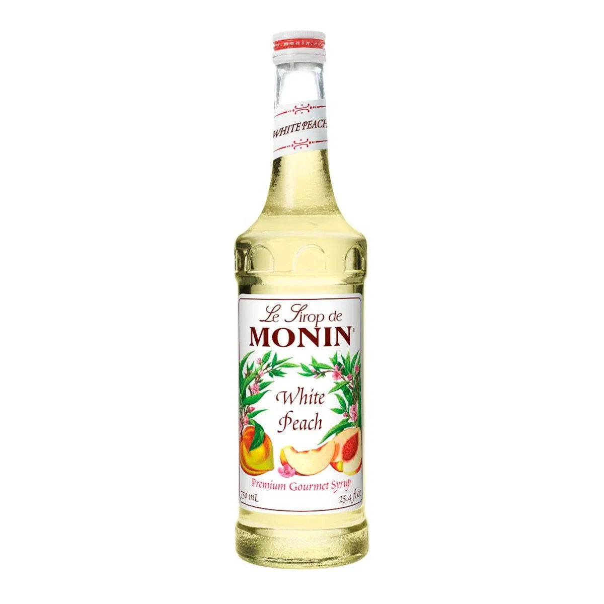 Monin - White Peach Syrup, Juicy Ripe Peach Flavor, Perfect for Cocktails, Mocktails, Iced Teas, & Smoothies, Gluten-Free, Non-GMO (750 ml)