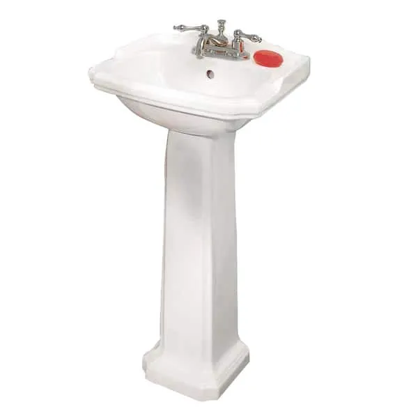 Cloakroom 19" Small Pedestal Bathroom Sink White Grade A Porcelain with Overflow and Pre-Drilled Centerset Faucet Holes Renovators Supply Manufacturing