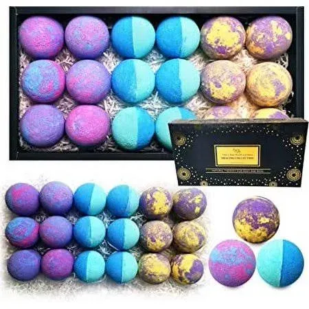 Bath Bombs 18 Piece Gift Set With Healing Essential Oils, Natural Moisturizing Lavender Peppermint R