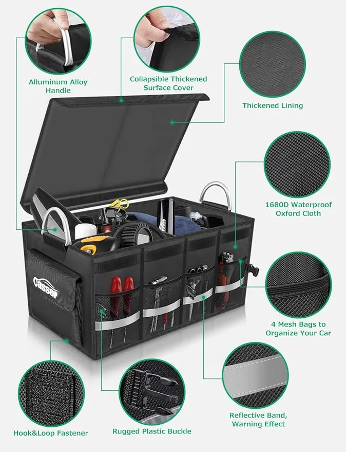 Oasser Trunk Organizer Cargo Organizer Trunk Storage Waterproof Collapsible Durable Multi Compartments