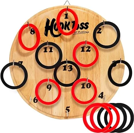 PlayZap Hook Game Ring Toss for Adults & Kids Wooden Board Dart Wall Game Outdoor ...