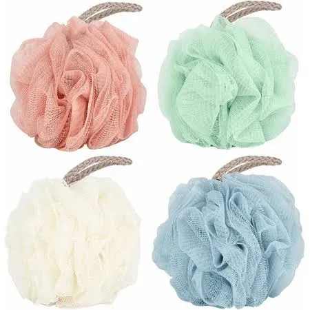 Fu Store Loofah Sponge Shower Loofahs 50g Bath Sponges Mesh Balls 4 Colors for Body Wash Back Scrubber Bathroom Men Women - 4 Pack Scrubber Cleaning Bathing Accessories