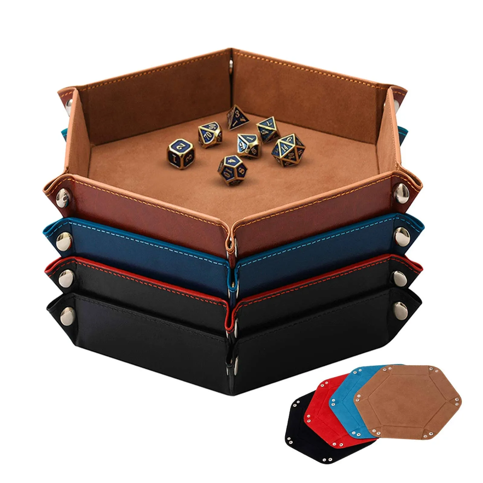 SHYVIA Würfeltablett für RPG DND Tischspiele Metall Würfel Rolltablett Halter Würfel Aufbewahrungsbox Größere Größe Doppelseitig Faltbar PU Leder und Samt 4 Stück