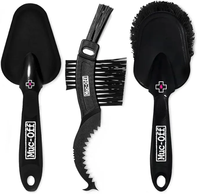 Muc-Off 220 3 Piece Premium Brush Kit - Includes 3 Bike Cleaning Brushes With Durable Nylon Bristles And Ergonomic Rubberised Handles To Minimise Impact