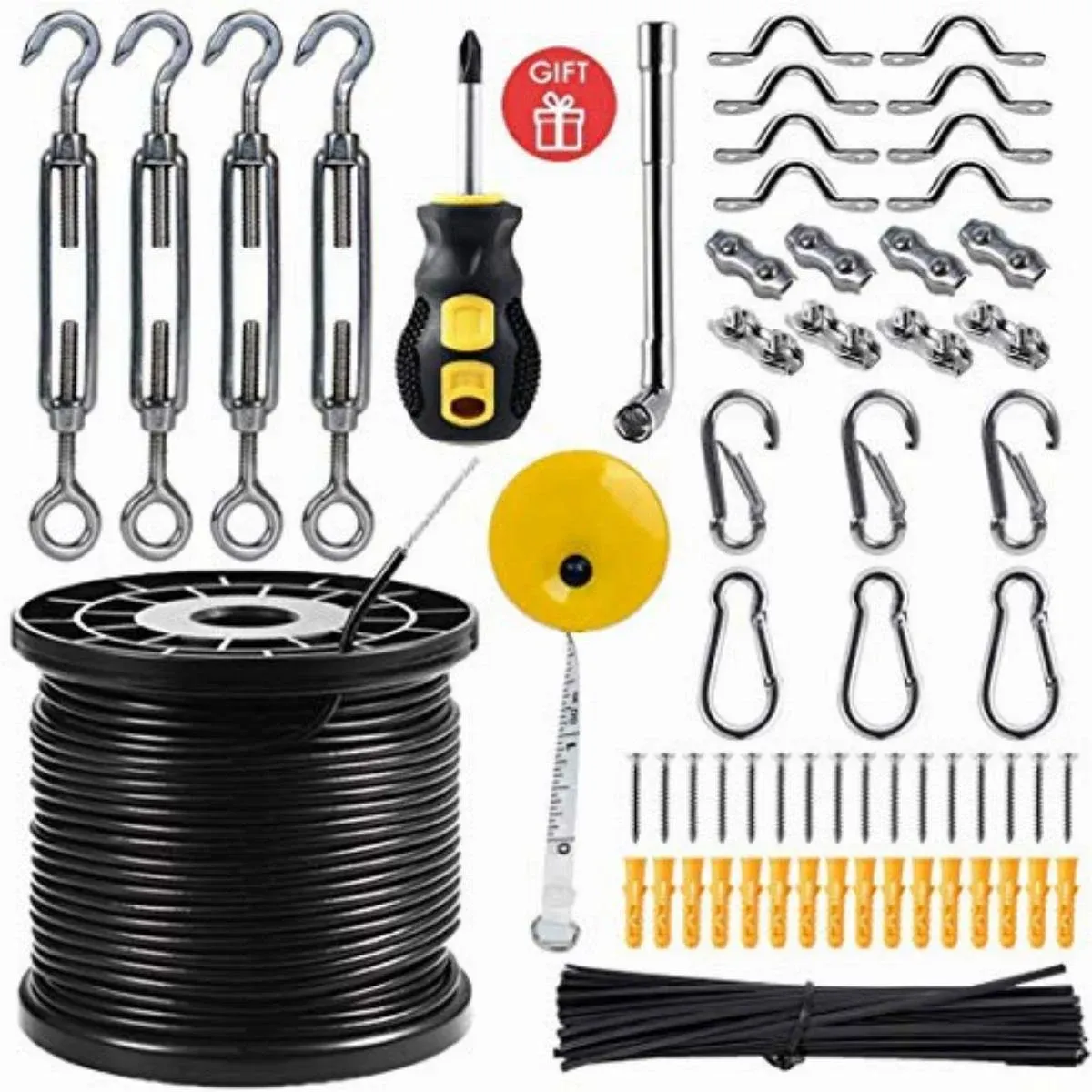 String Light Hanging Kit with 164 Ft Nylon Coated Stainless Steel 304 Wire Ro...