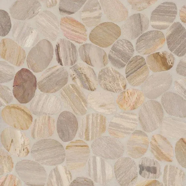 Waterbrook 12" x 12" Jumbo Sliced Pebble Mosaic Tile in White Carrara/Dark Gray Bedrosians