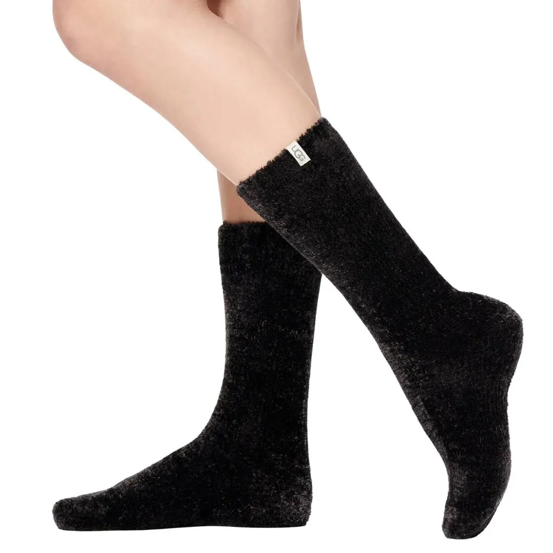 2 Pairs Womens UGG Leda Cozy Socks - Black, WHITE ONE Size 