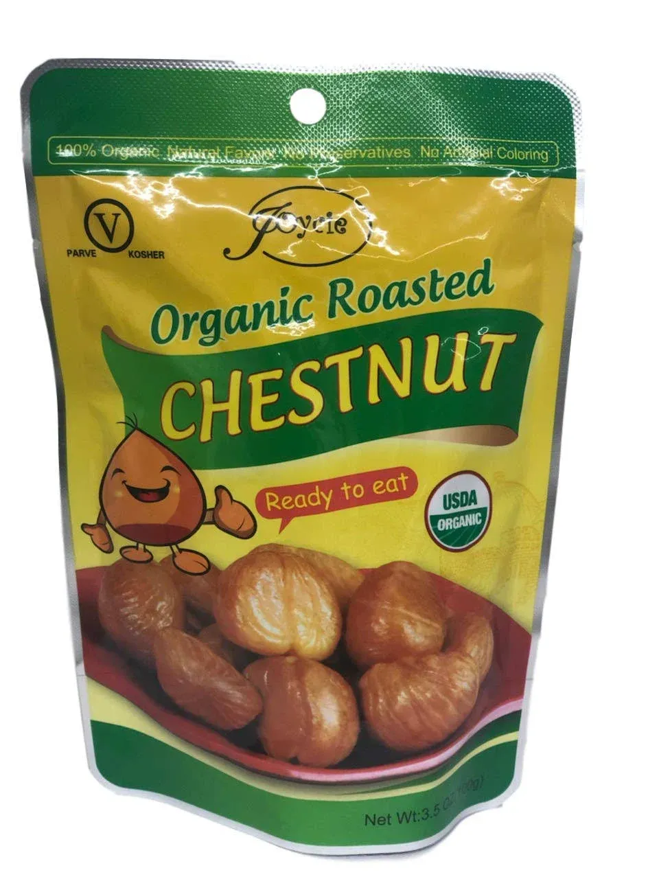 Joycie Organic Roasted Chestnuts | Shelled | Ready to Eat Snack | Gluten Free, All Natural, 100% Vegan, No Preservatives | Great for Snacking, Baking, Cooking & Turkey Stuffing | 3.5oz Bags (Pack of 3)