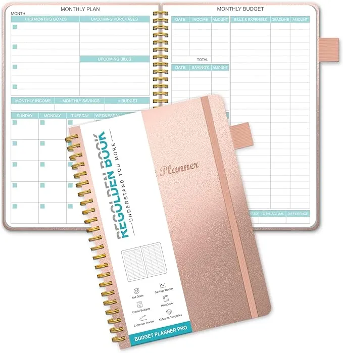 Regolden-Book Budget Planner - Undated Monthly Budget Book with Pockets, Expense ...