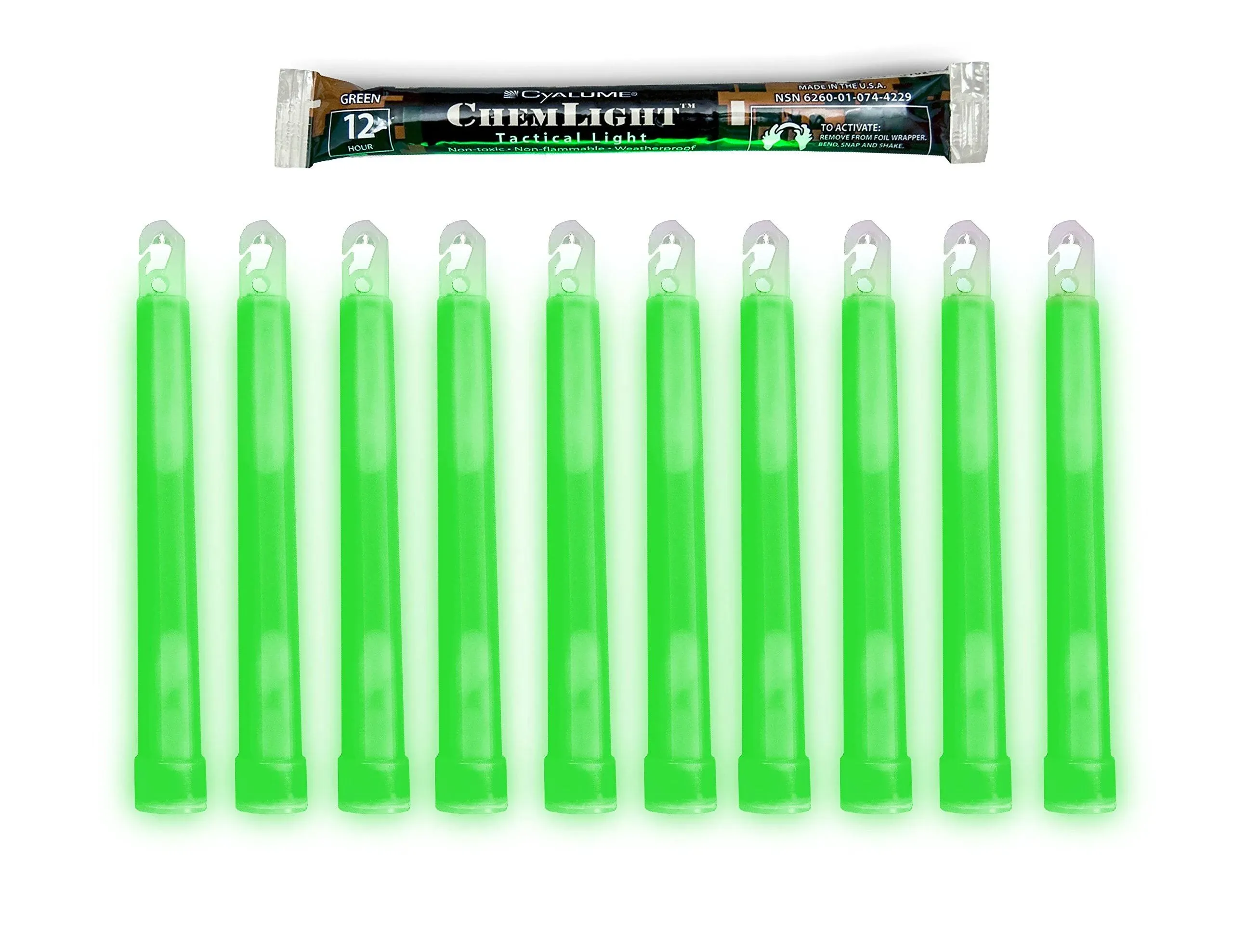 Cyalume Military Grade Green Glow Sticks - Premium Bright 6” Chemlight Emergency ...