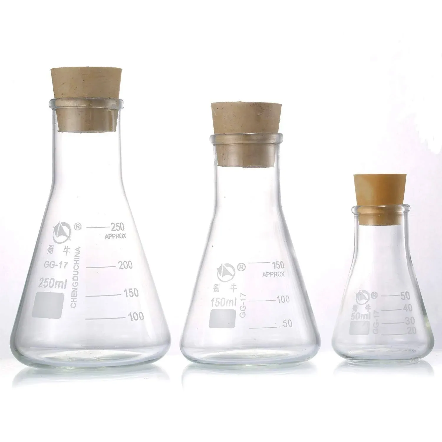 Young4us Glass Erlenmeyer Flask Set (250 ml 150 ml & 50 ml) Graduated ...