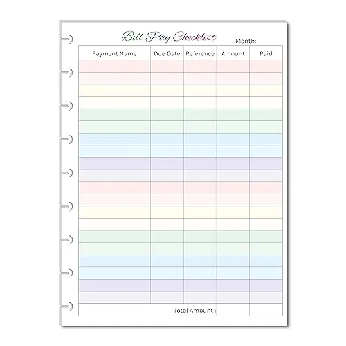 Colorful Monthly Budget Forms Bill Pay Checklist for Medium Size 9 Disc Planners ...