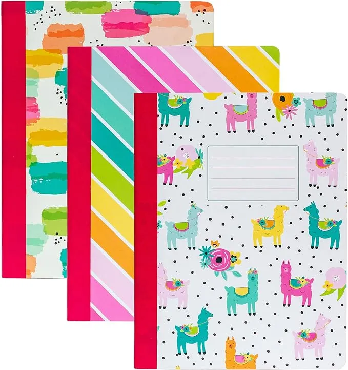 Carpe Diem Rainbow Color Wash Composition Notebooks, 7.5" x 9.45", College Ruled, 70 Sheets, Assorted Colors, 3/Pack (9095-CD) | Staples