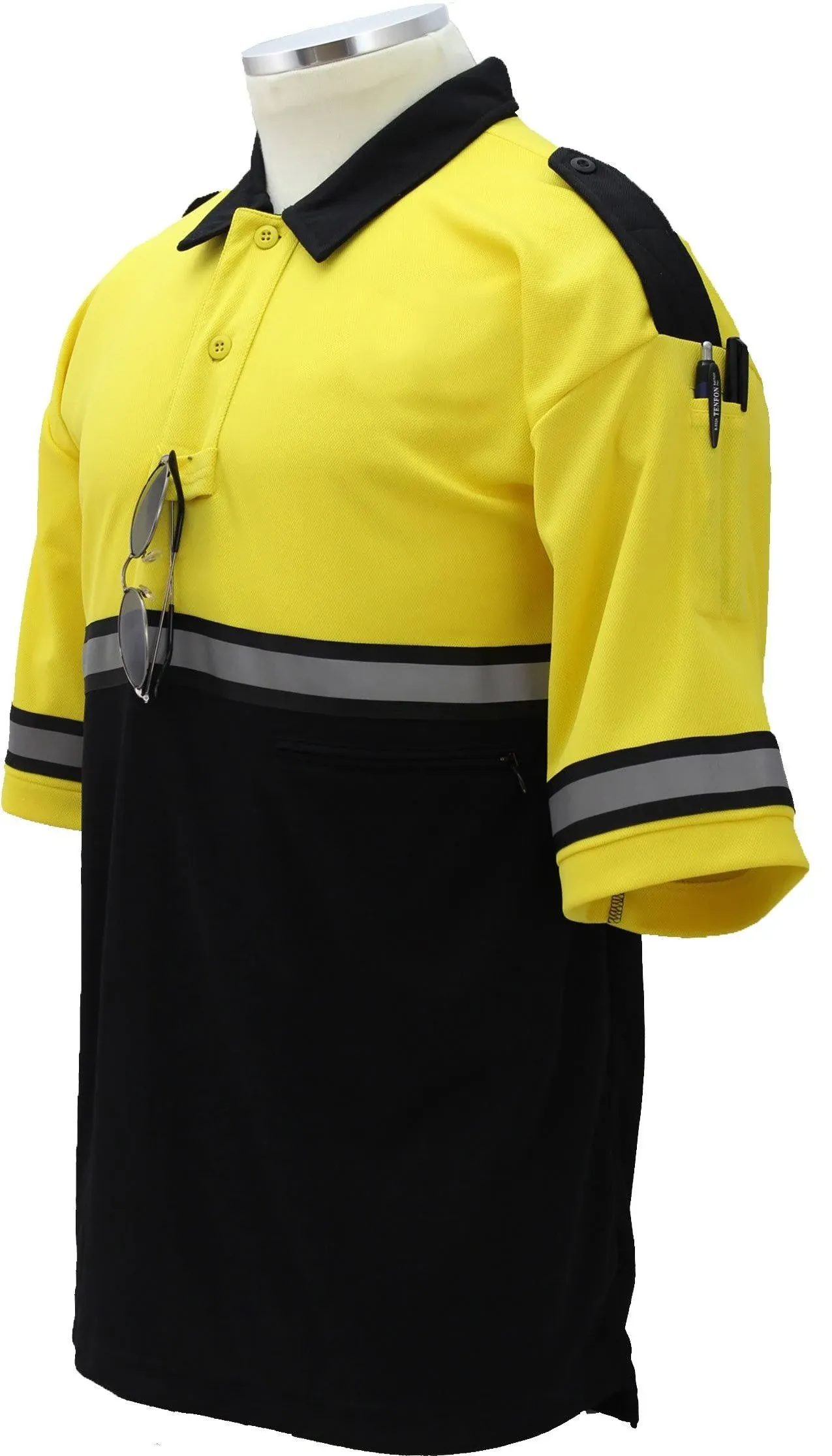 First Class Two Tone Bike Patrol Shirt with Zipper Pocket Yellow and Black / Medium