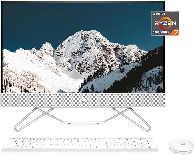 HP 27” All-in-One Desktop PC, AMD Ryzen 7 5700U, 12 GB RAM, 256 GB SSD & 1 TB Hard Drive, Full HD IPS Display, Windows 11 Pro, 720p Privacy Webcam, Dual Mics, Keyboard and Mouse (27-CB0052, 2022)