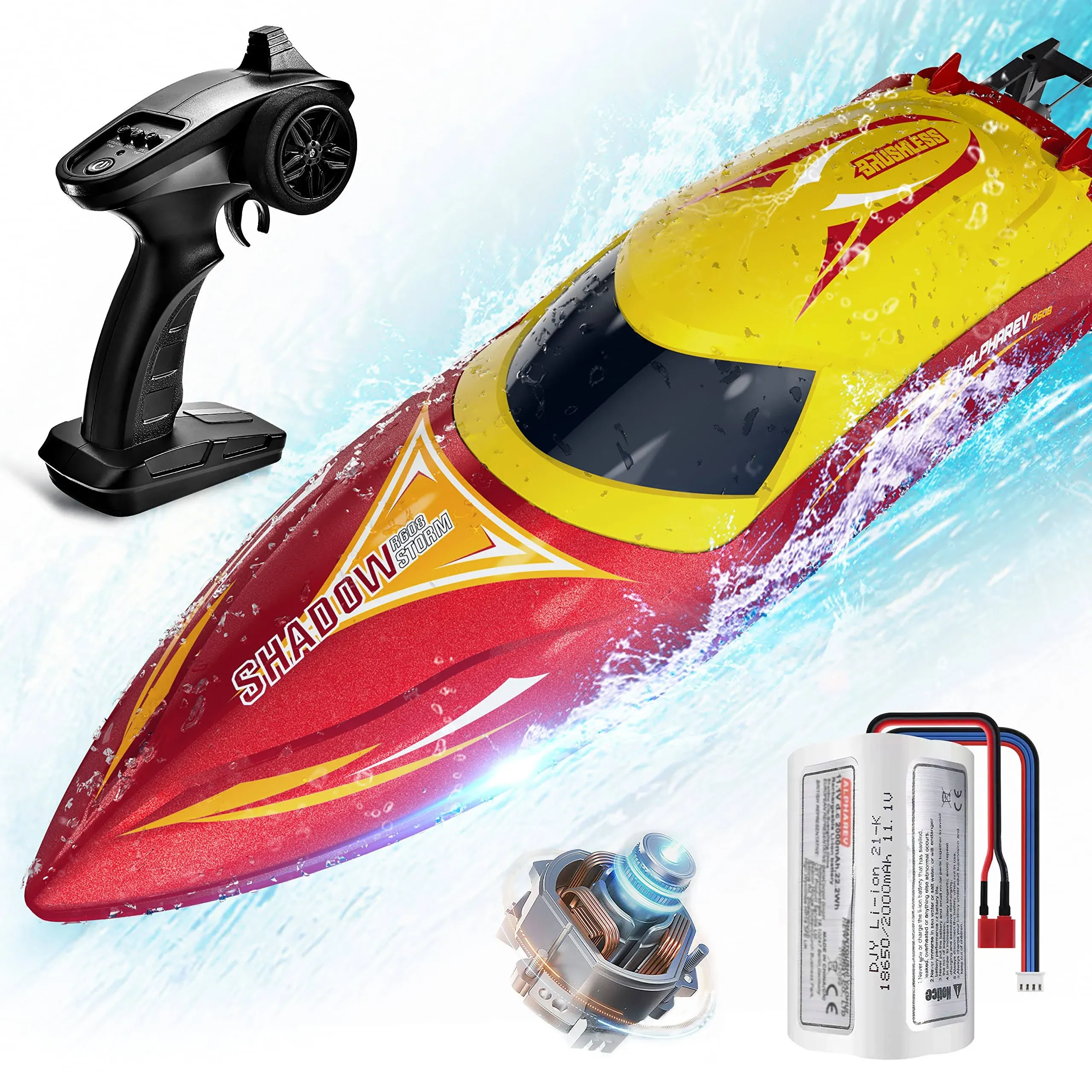 ALPHAREV Brushless RC Boats for Adults - R608 30+ MPH Fast Remote Control Boat for Pools & Lakes, 2.4GHz RC Speed Boat with Replaceable Accessories, Summer Water Toys Birthday Gifts for Boys Kids