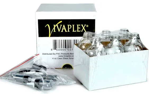 Vivaplex 6 Clear 4 oz Glass Bottles with Black Fine Mist Sprayers