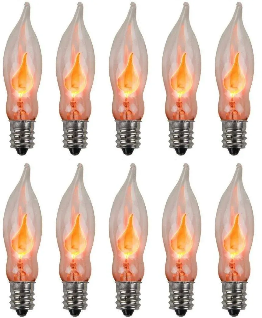 3 WATT FLICKER LIGHT BULB 2.25&#034; Clear Glass FLAME TIP CANDELABRA BASE