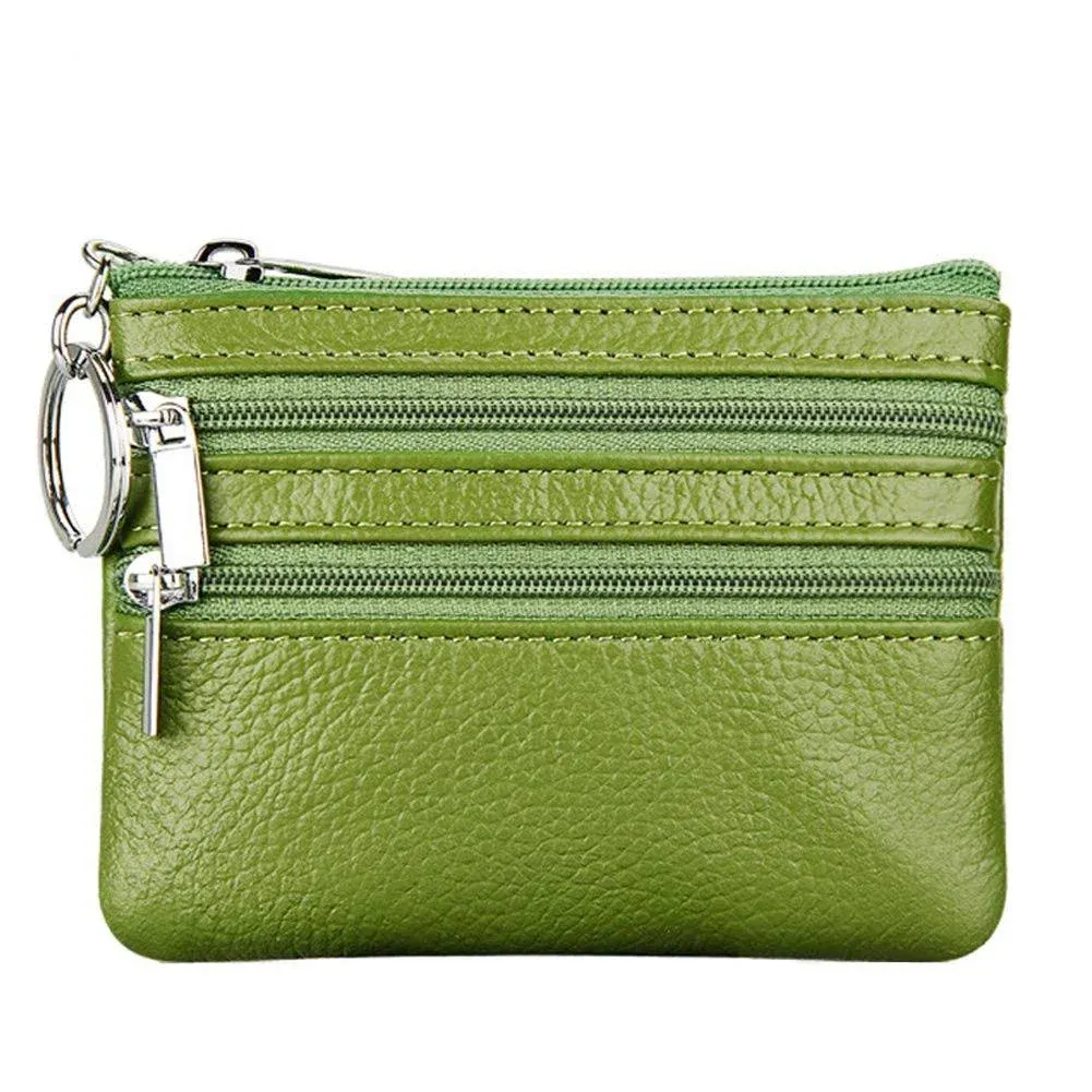 Women's Genuine Leather Coin Purse Mini Pouch Change Wallet with Keychain,Green