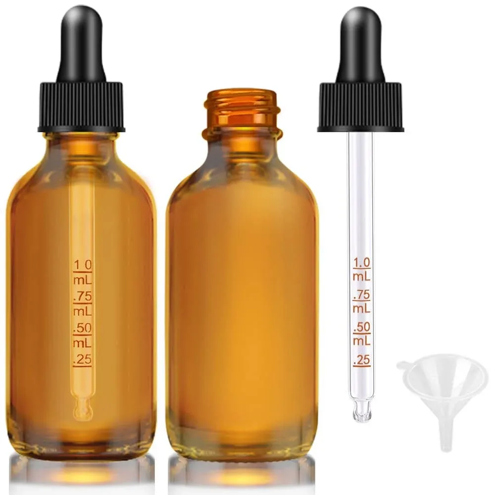 Dropper Bottle 2 Oz, 2 Pack Amber Glass Eye Dropper Bottles for Essential Oil...