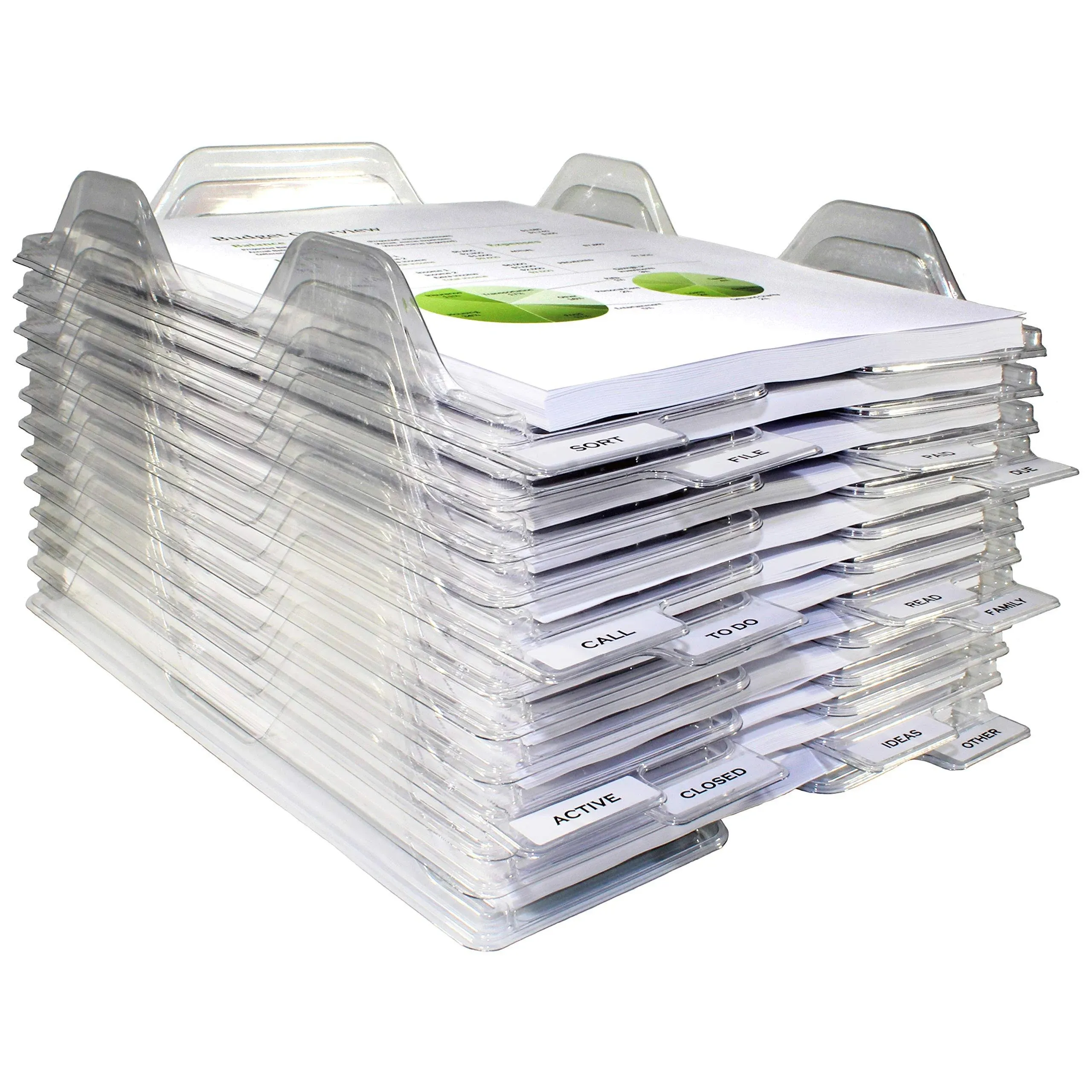 EZSTAX File Organizers - Letter Size, Stackable Trays for Desk - for Office Files, Mail, Documents - 12 Pack, Clear