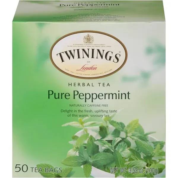 Twinings Pure Peppermint Herbal Tea Bags, Caffeine Free, 50 Count Box