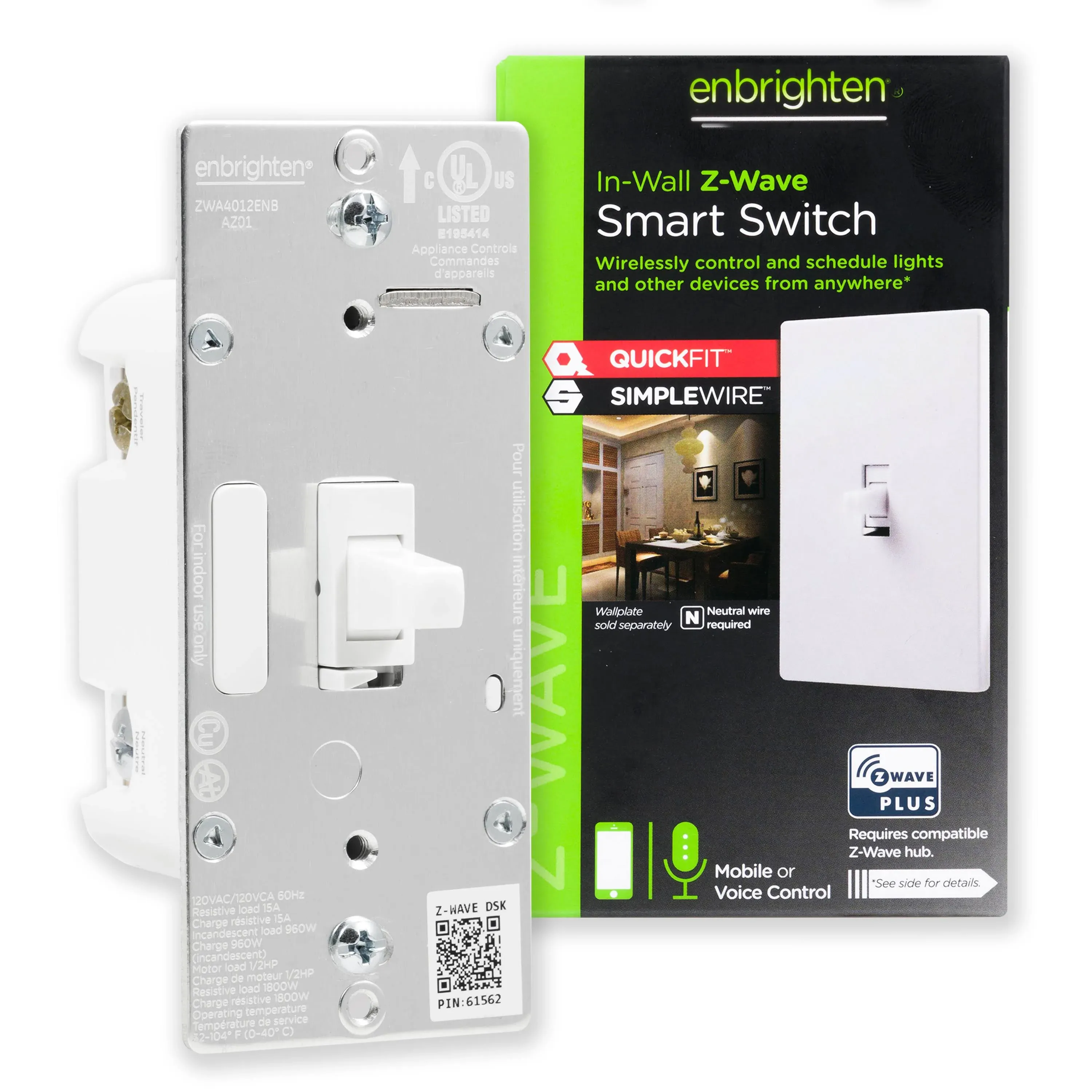 Enbrighten Z-Wave Plus In-Wall Smart Toggle Switch 700 Series White