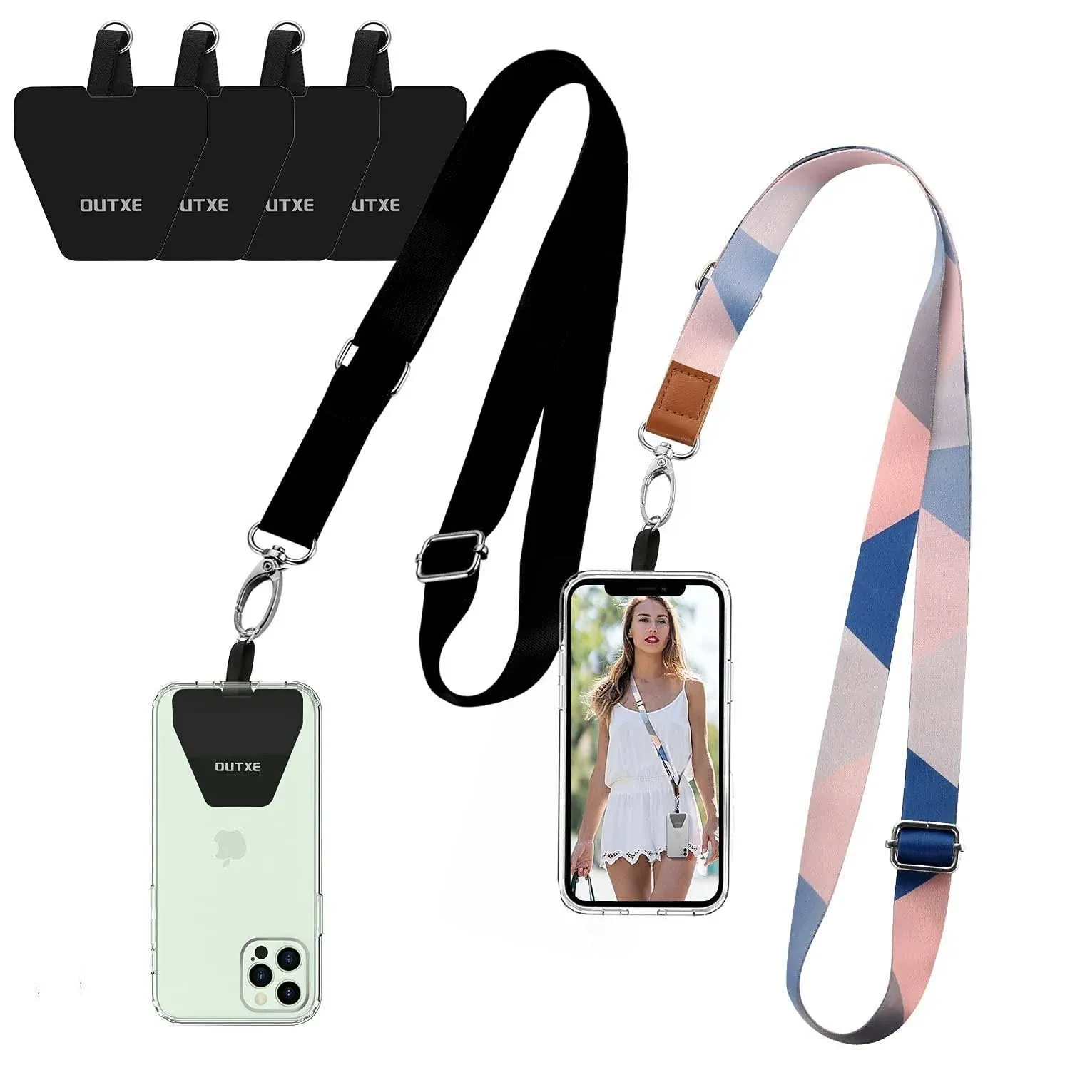 OUTXE Phone Lanyard - 2× Adjustable Neck Lanyard, 4× Durable Pads, Nylon Cell Phone Lanyard Compatible with All Smartphone