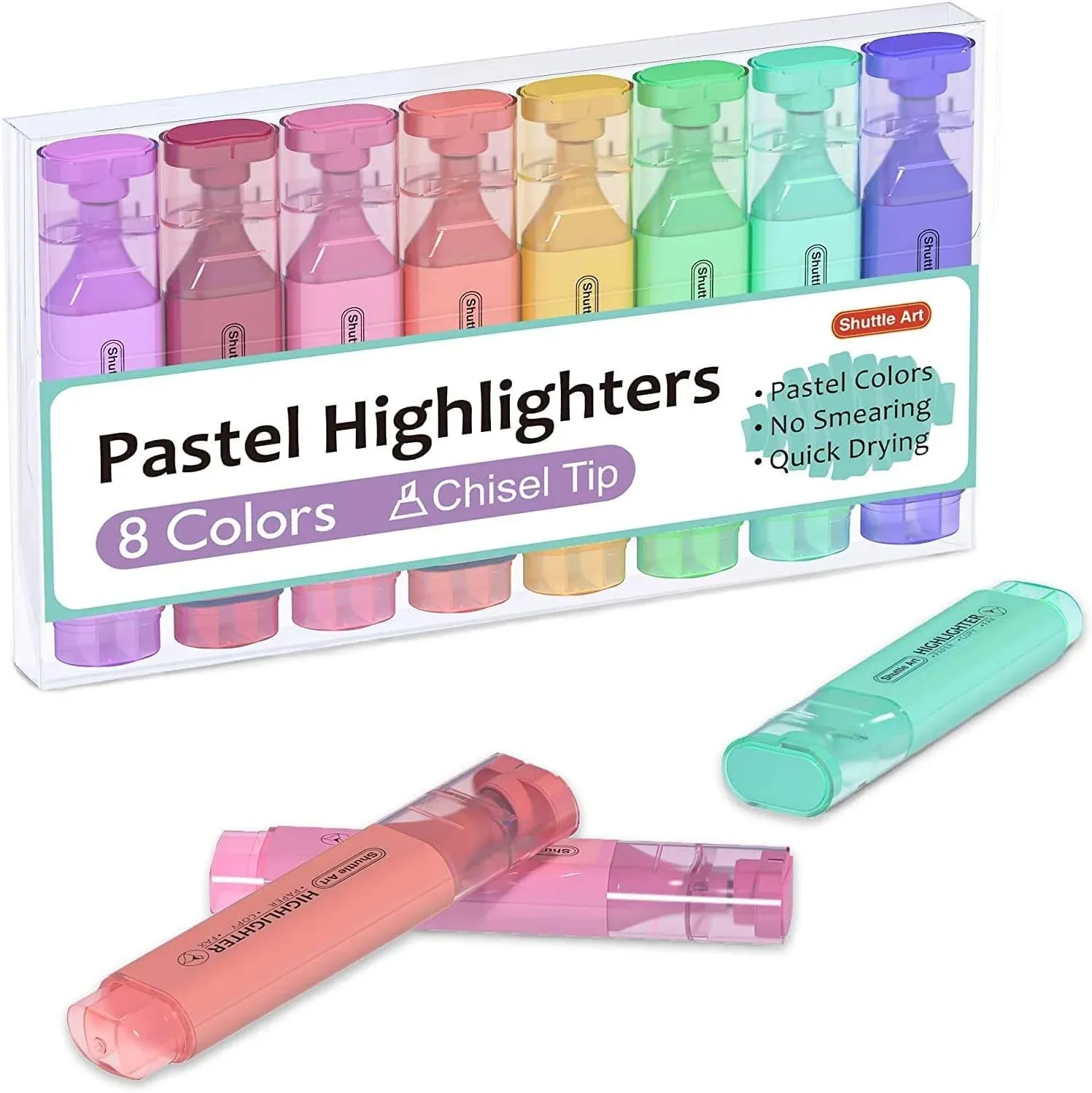 Shuttle Art Pastel Highlighters, 8 Assorted Macaron Colors Highlighter Pens, Chisel Tip Dry-Quickly Non-Toxic Highlighter Markers for Adults Kids Highlighting in the Home School Office