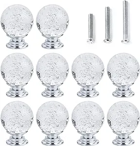 10 PCS Crystal Cabinet Knobs Round Glass Bubbles Knobs Smooth Drawer Pulls Handle for Home, Cabinet, Drawer and Dresser with 3 Different Size Screws, 30MM (Transparent)