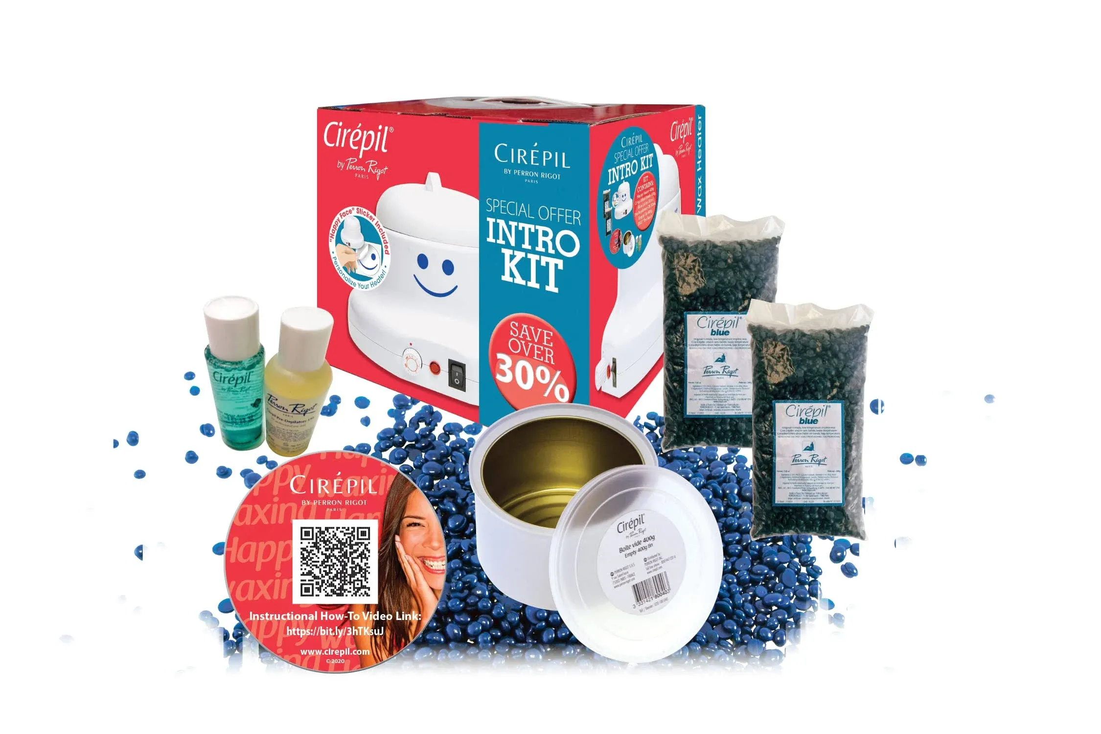 Cirepil - Waxing Kit - At Home Introduction Kit - Heater Blue wax Beads Pre &amp;...