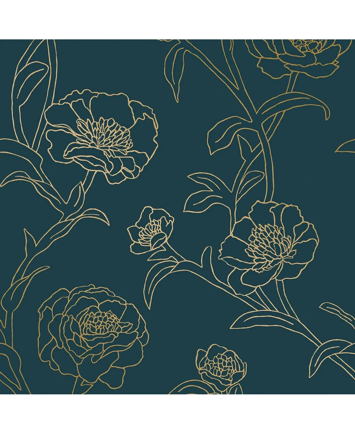 Peonies Peel and Stick Wallpaper - Black & Gold/Single Roll