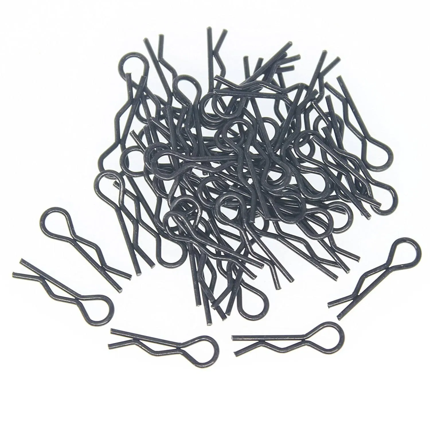 HobbyPark Small 1/16 1/18 Body Clips Bent Springy R Pins Black RC Car Shell Replacement Parts (50-Pack)