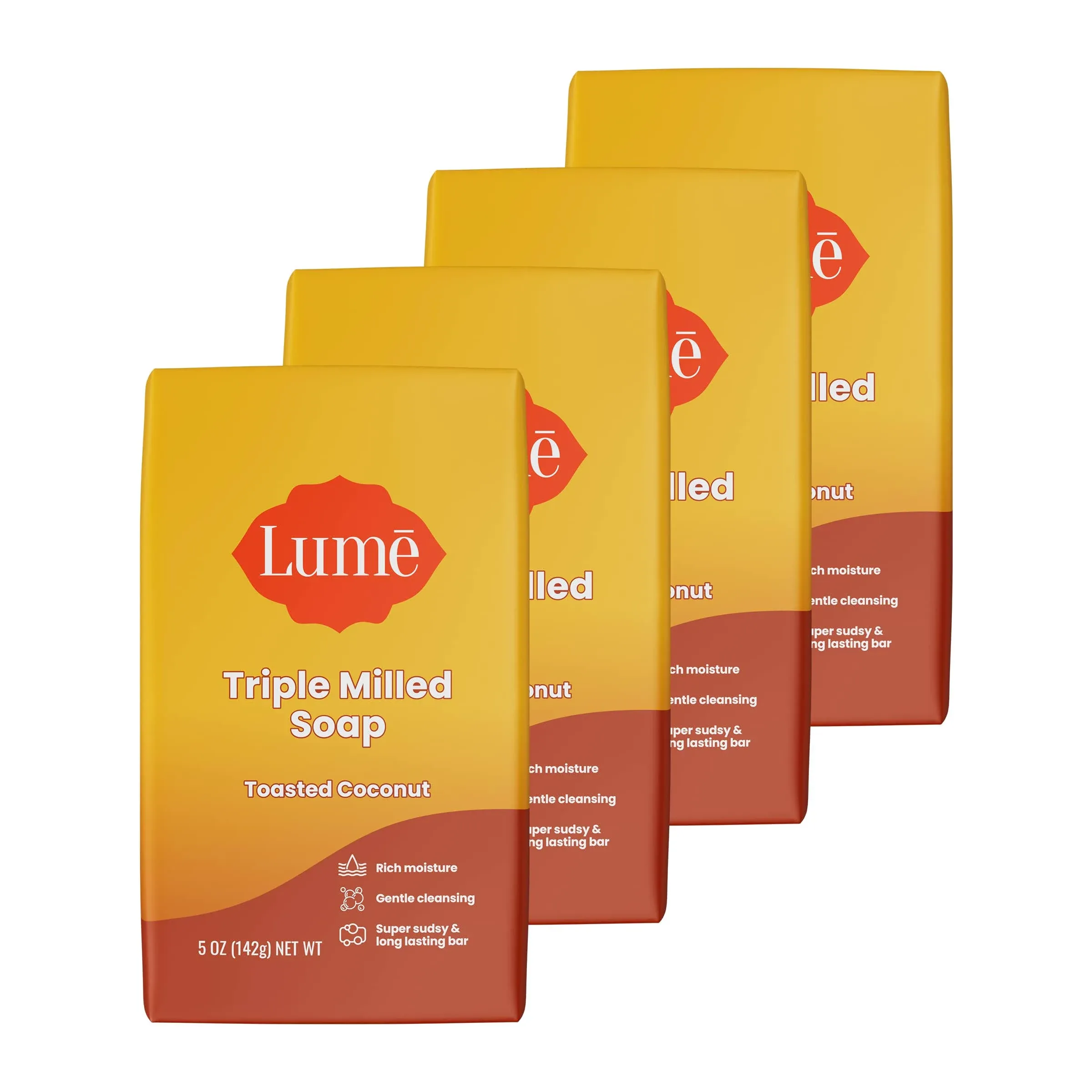 Lume Triple Milled Soap - Rich Moisture & Gentle Cleansing - Paraben Free, Phthalate Free, Skin Safe - 5 Ounce Pack of 4 Toasted Coconut