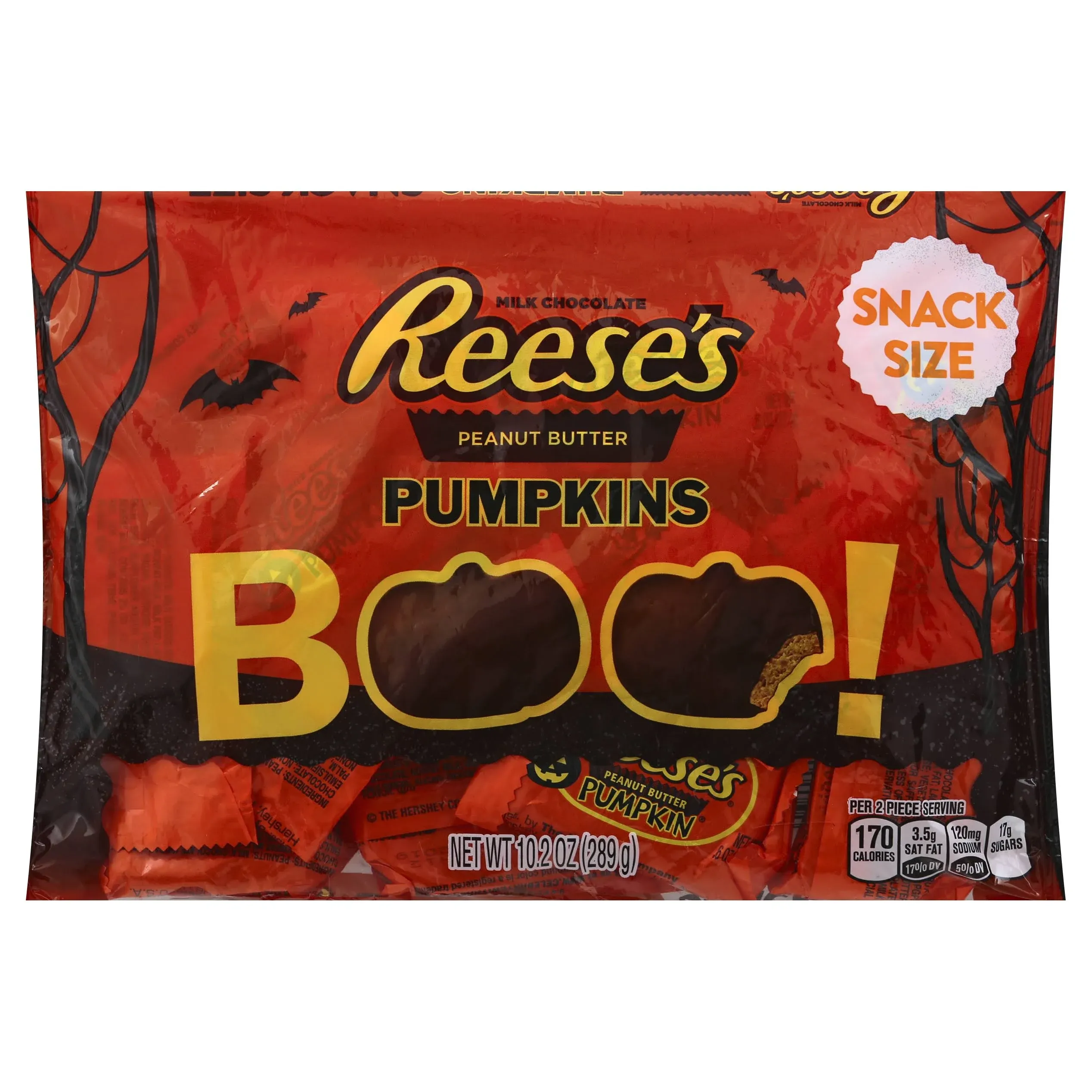 Reese's Peanut Butter Pumpkins, Milk Chocolate & Peanut Butter, Snack Size - 10.2 oz