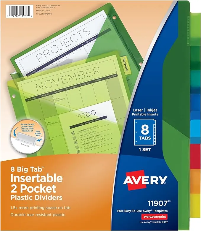 Avery Big Tab Dividers, Plastic, Insertable, 2 Pocket