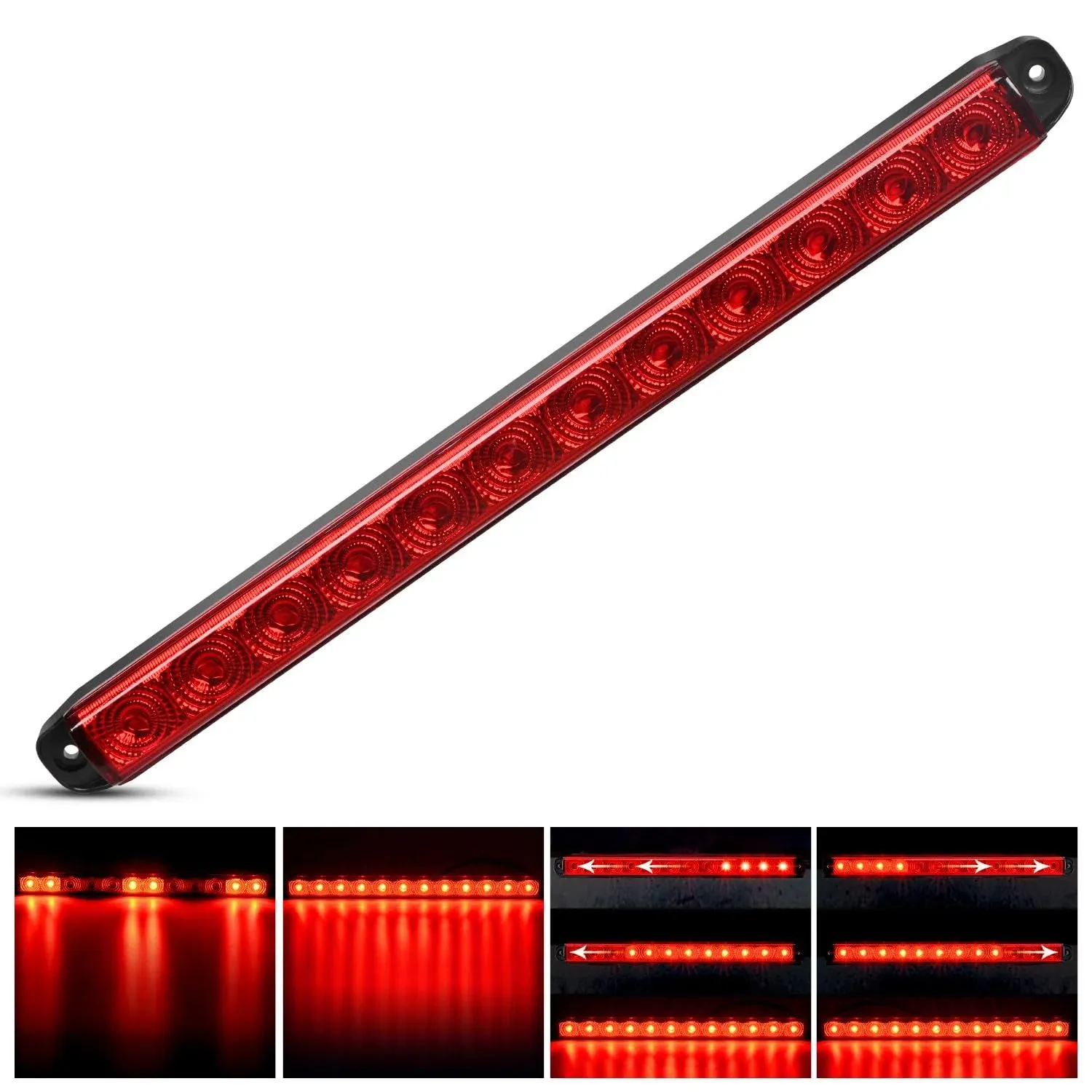 Nilight LED Trailer Light Bar 16Inch 12 LED Red Waterproof Rear Maker ID Bar