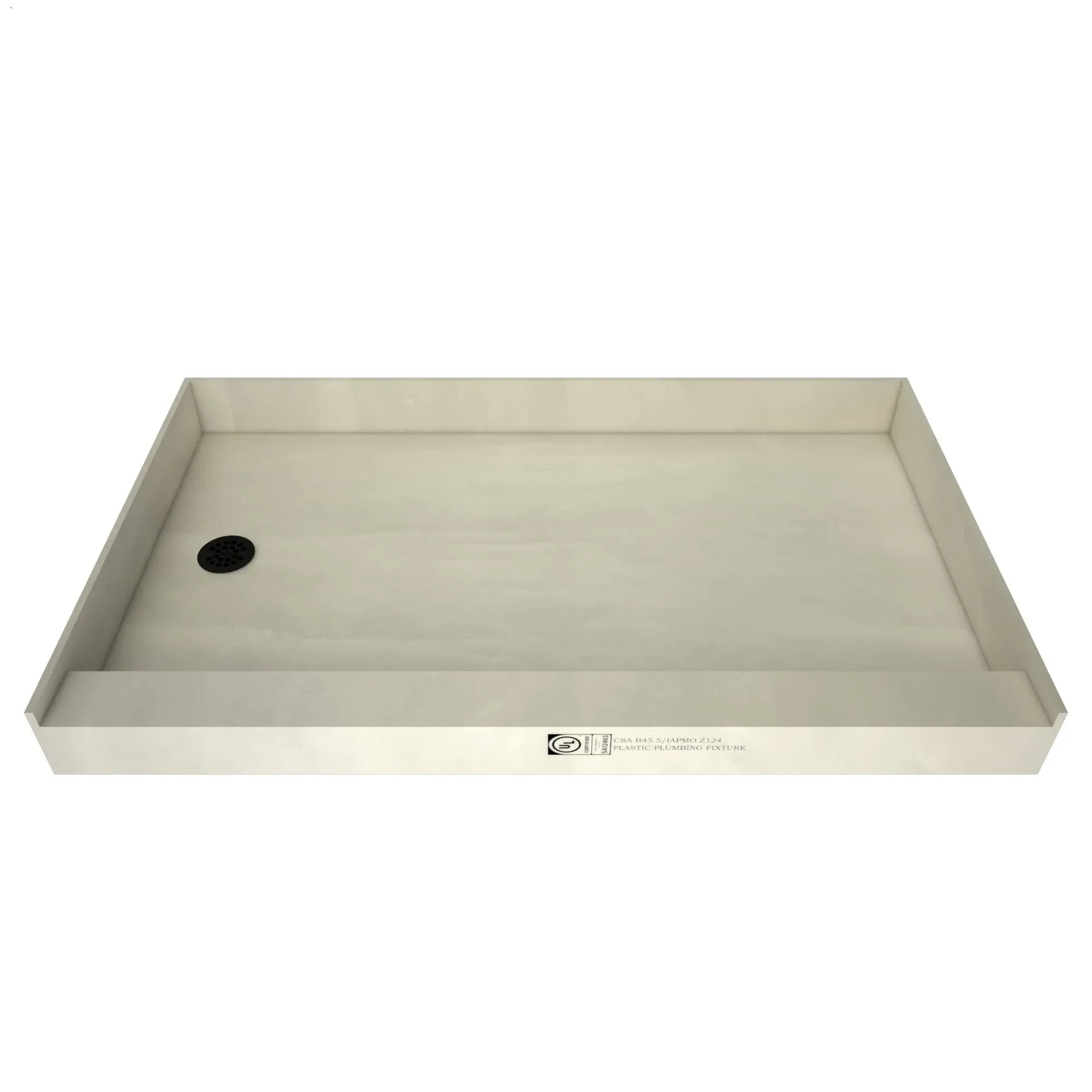 Tile Redi USA 3260LSPVC-13-2-4-MB Redi Base Shower Pan, 60" W x 32" D, Left Round Matte Black Drain Plate