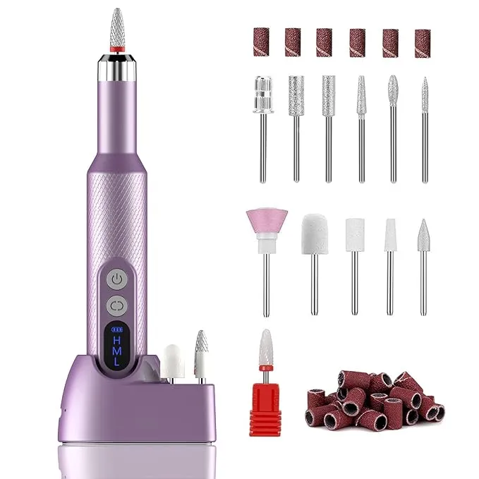 Ftrule Cordless Electric Nail Drill, Portable Professional Rechargeable Efile Nail File Machine with Nail Drill Bits, Sanding Bands for Acrylic Gel Nails, Manicure Pedicure Polishing, Pink