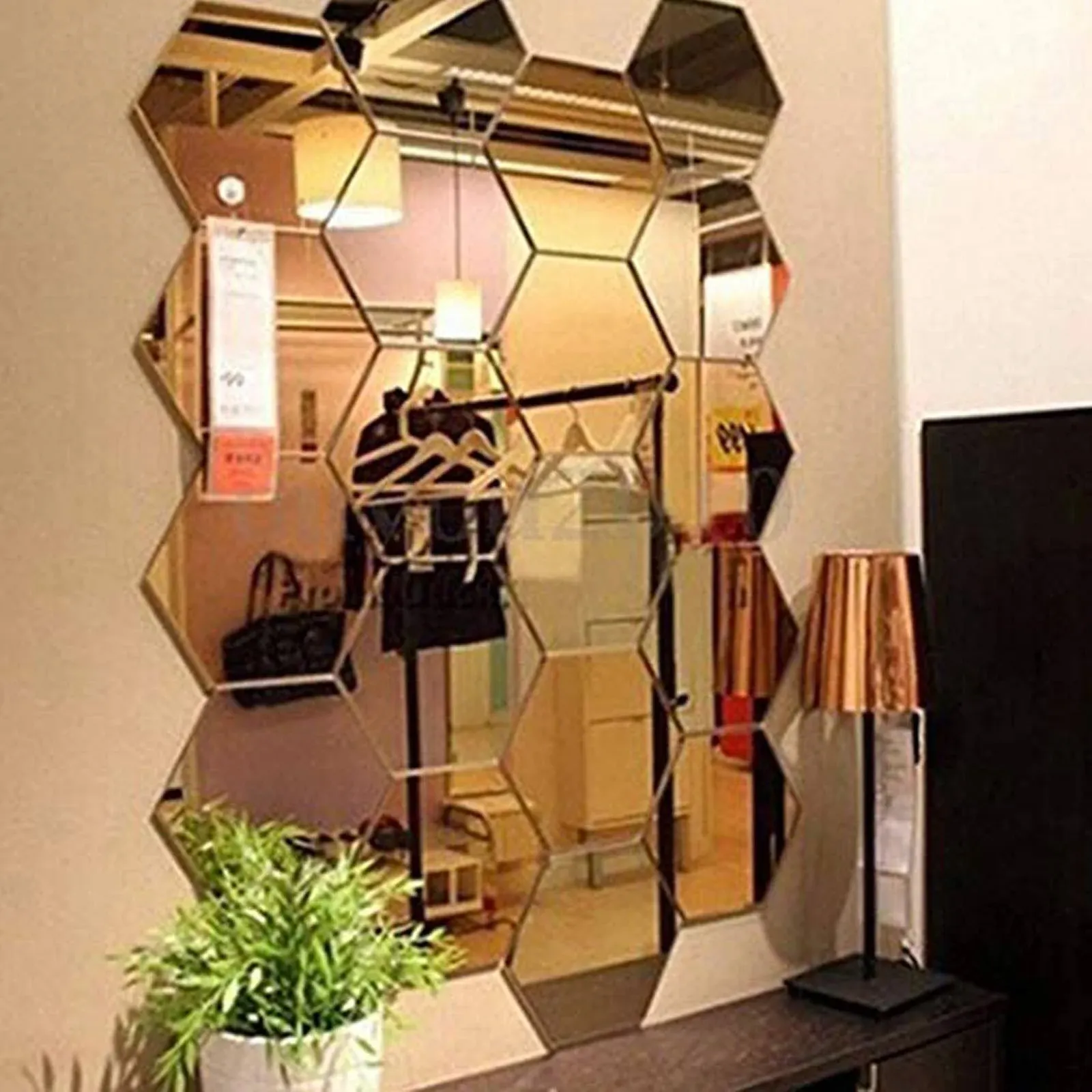 12Pcs 3D Mirror Hexagon Vinyl Removable Wall Sticker Decal Home Decor Art DIY_xi