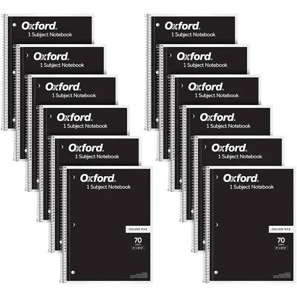 Oxford Spiral Notebook 12 Pack, 1 Subject, College Ruled Paper, 8 x 10-1/2 Inche