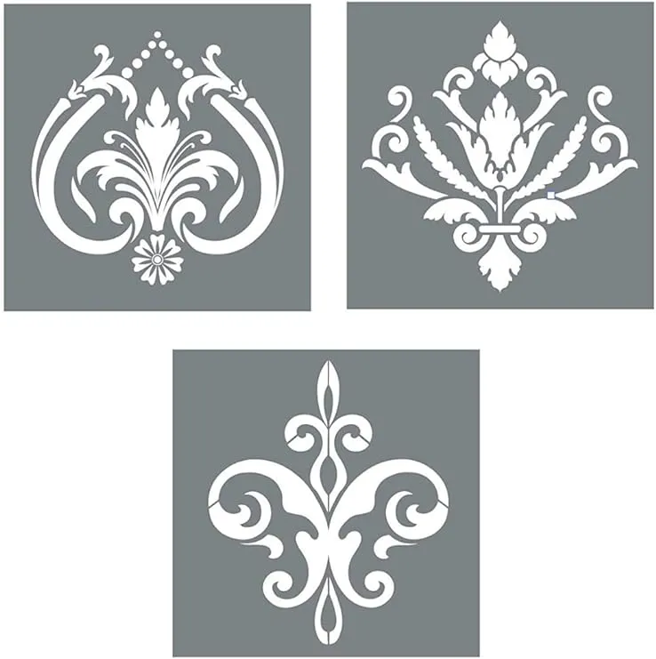 Damask Stencils (3 Designs), Large Fleur De Lis Templates for Painting Floor/Wall/Tile/Furniture/Fabric/Wood, Each 11.75” x 11.75”, Strong & Reusable, DIY Crafts, Made in America by Small Business