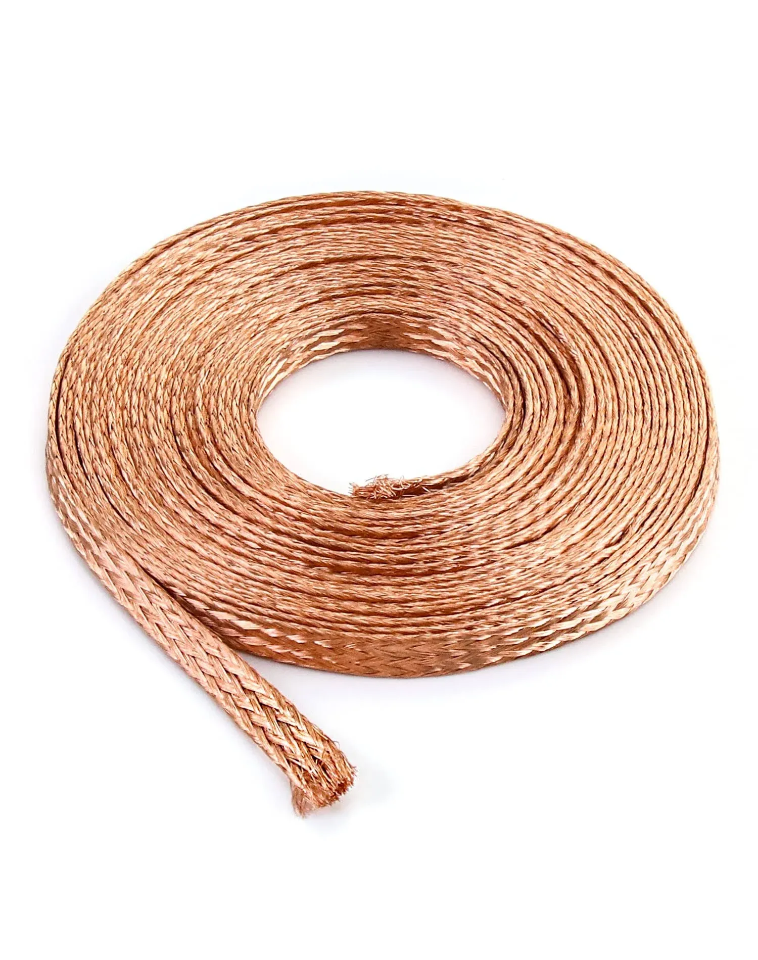 QWORK Flat Copper Braid Cable, 20ft 6mm Flat Copper Braided Ground Strap Wire, Flexible Shielding Wire Mesh, 1 Pack