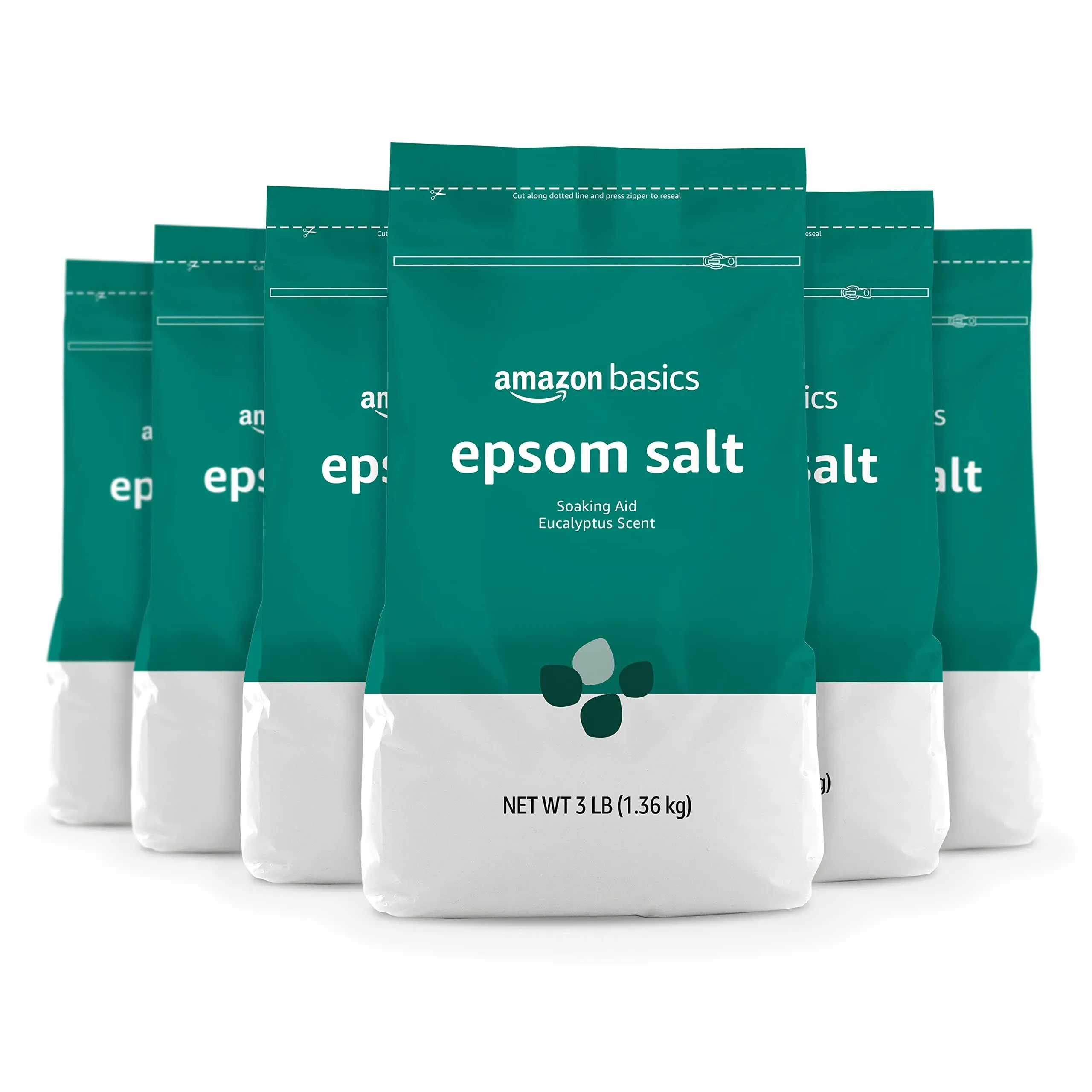 Solimo Epsom Salt Soaking Aid, Eucalyptus Scented, 3 Pound Pack of 6