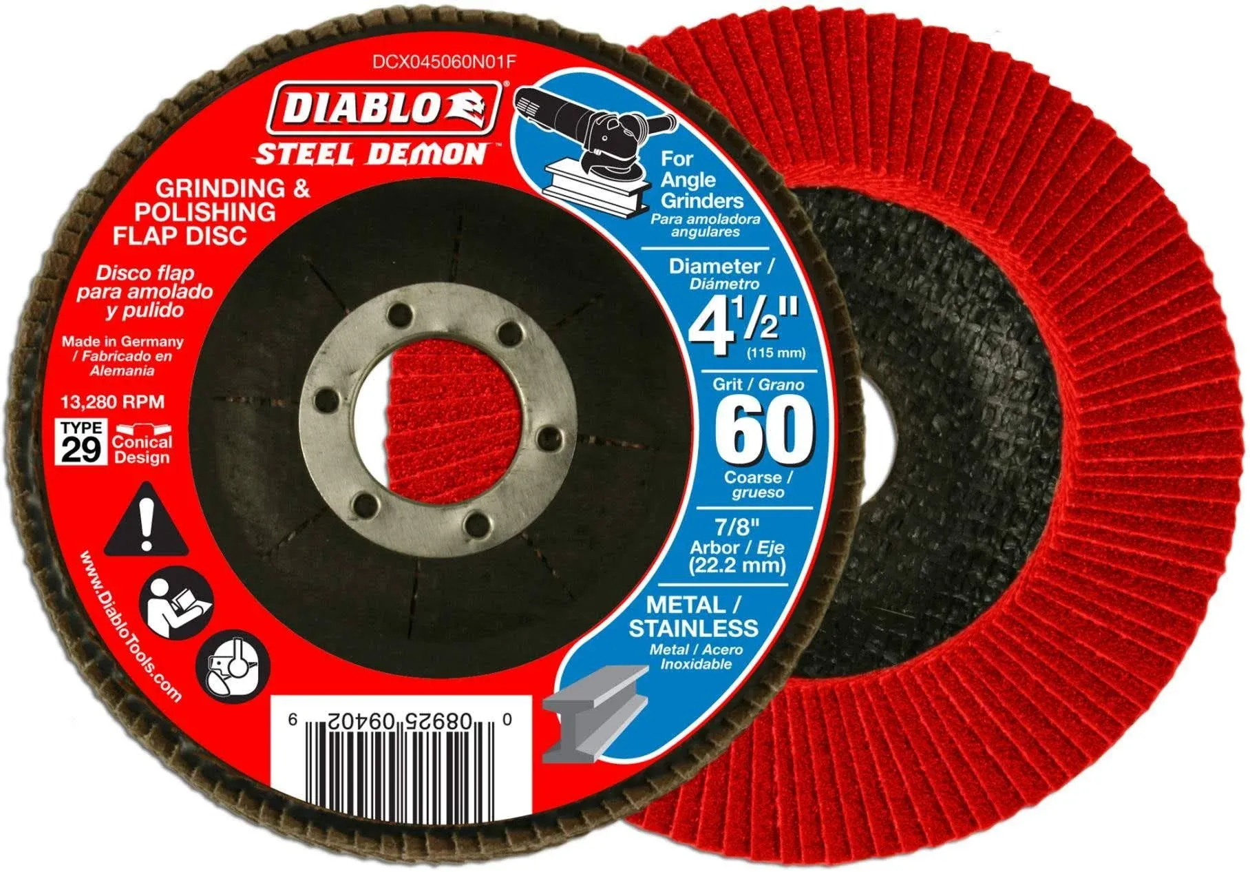 Diablo 4.5” 60Grit, Grinding/Polis<wbr/>hing Flap Disc. 7/8” Harbor.