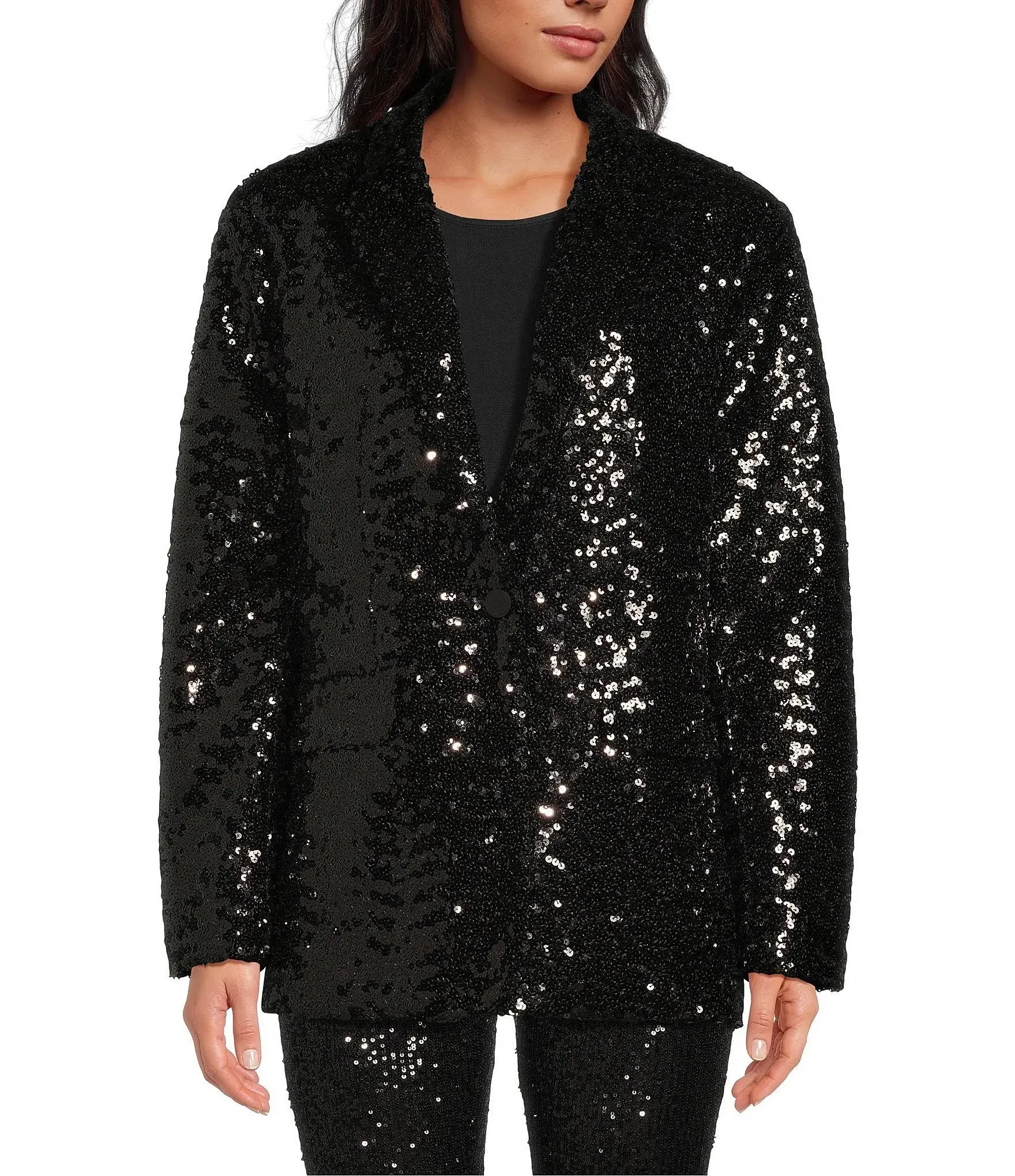 Steve Madden Womens Imann Sequined One-Button Blazer