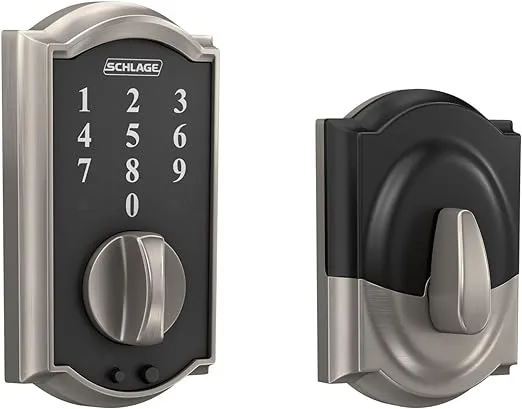 Schlage BE375 CAM 619 Touch Camelot Deadbolt, Electronic Keyless Entry Lock, Satin Nickel 